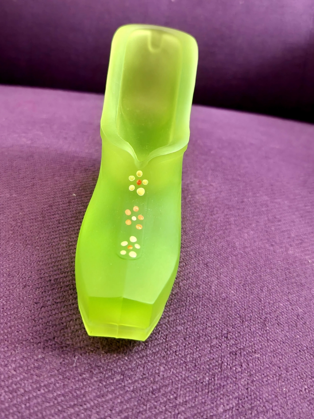 VTG 60s 70s Lime Green Glass Shoe Westmoreland Glass Company